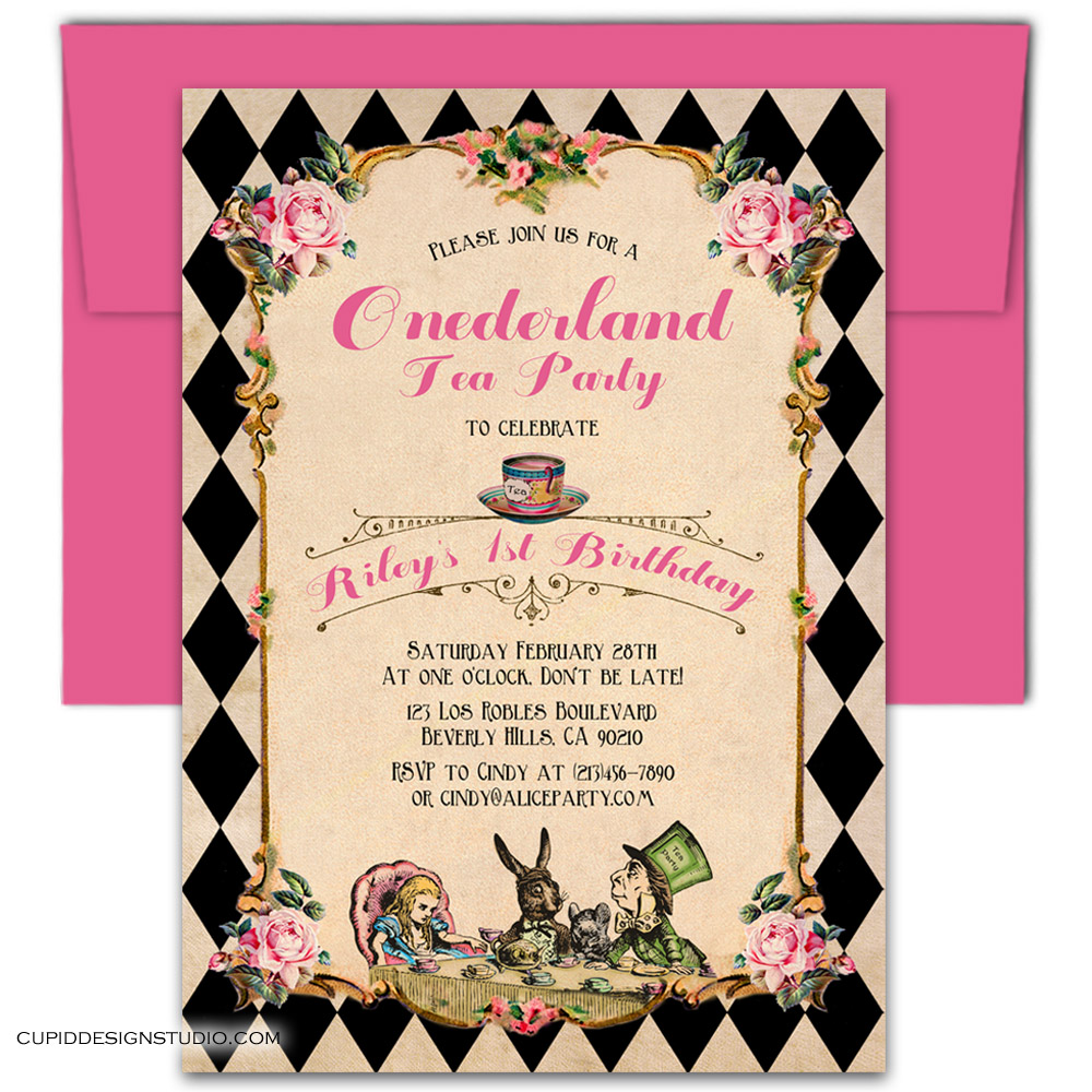 mad hatter tea party birthday invitations